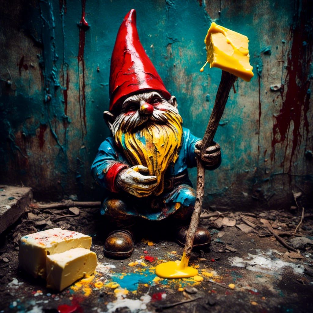 Gnome Worshipping Butter in Graffiti Street Art