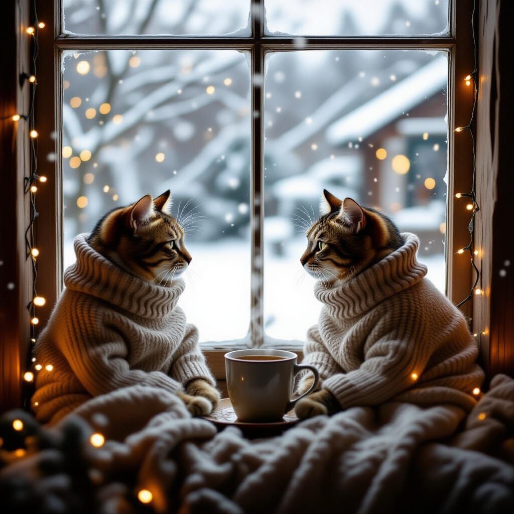Cozy Cats Enjoying Winter by the Window