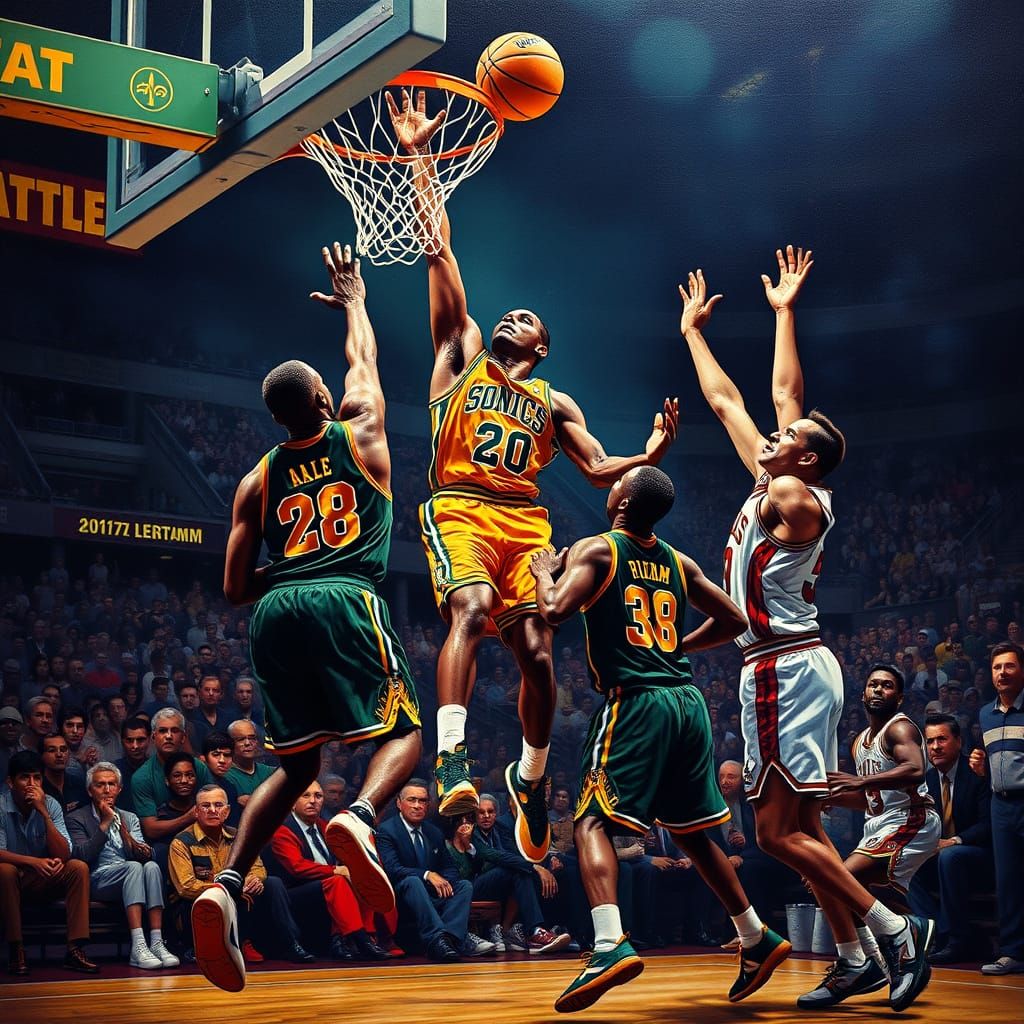 Seattle Sonics NBA Champions in Mark Ryden Art Style
