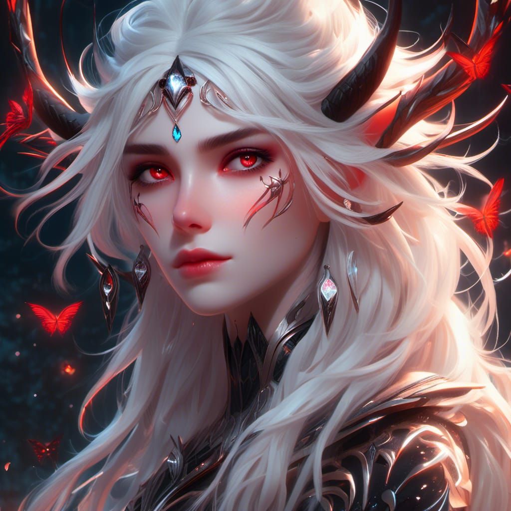 Beautiful Elf Portrait with Glowing Eyes and Horns
