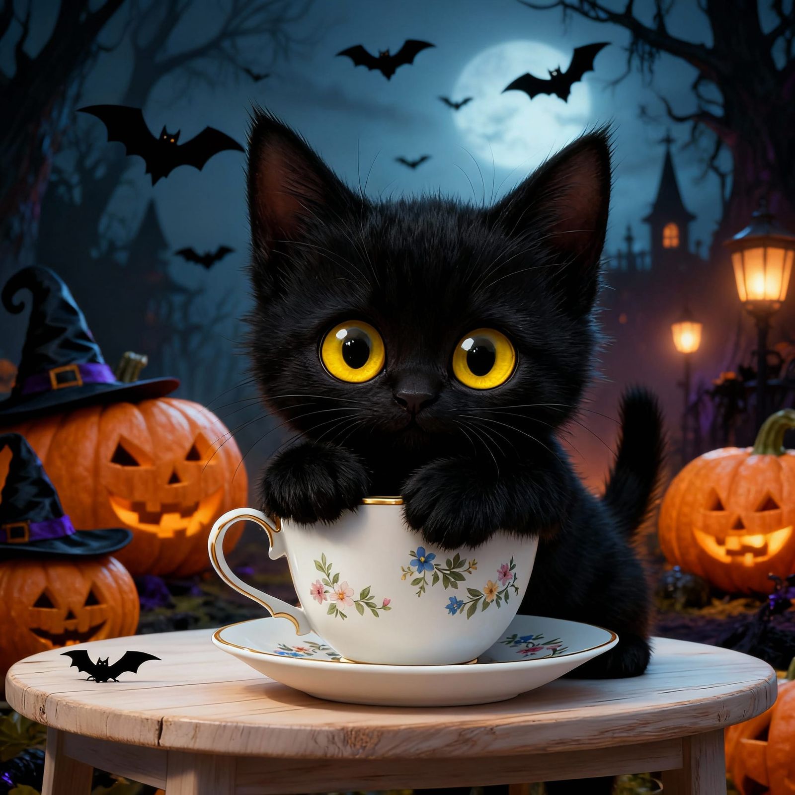 Adorable Black Kitty with Big Yellow Eyes