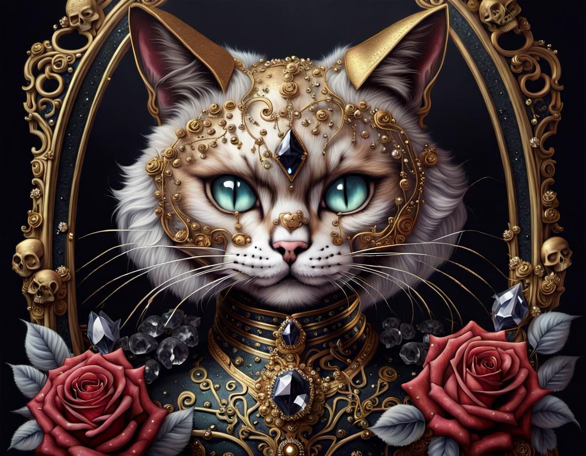 Gothic Alice in Wonderland Cat with Roses