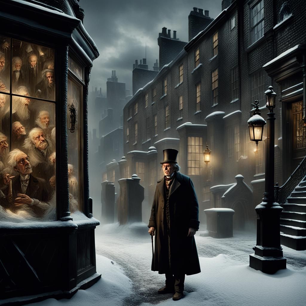 Ebenezer Scrooge in Victorian London: Detailed Matte Paintin...