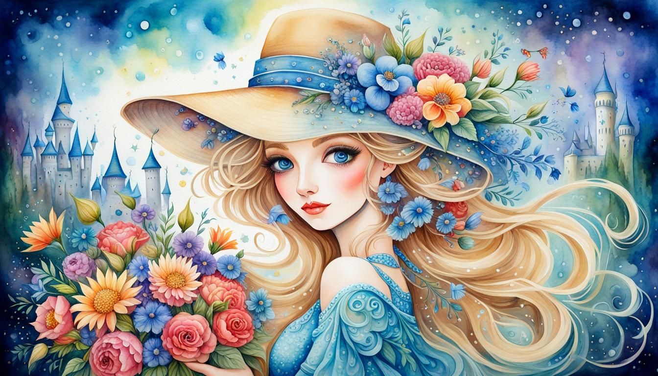 Enchanting Girl Portrait with Flowers in Watercolor