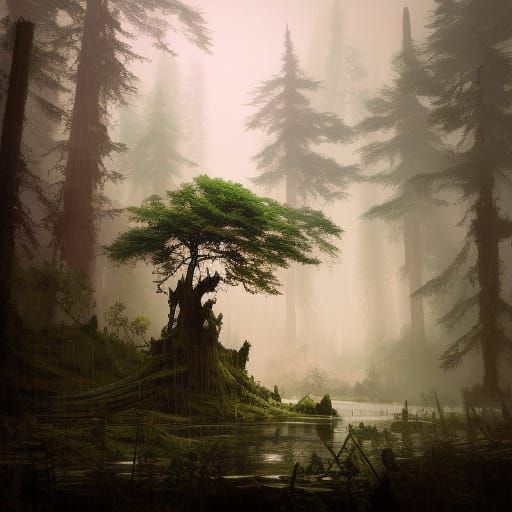 Hyperdetailed Rainy Forest Landscape Photography