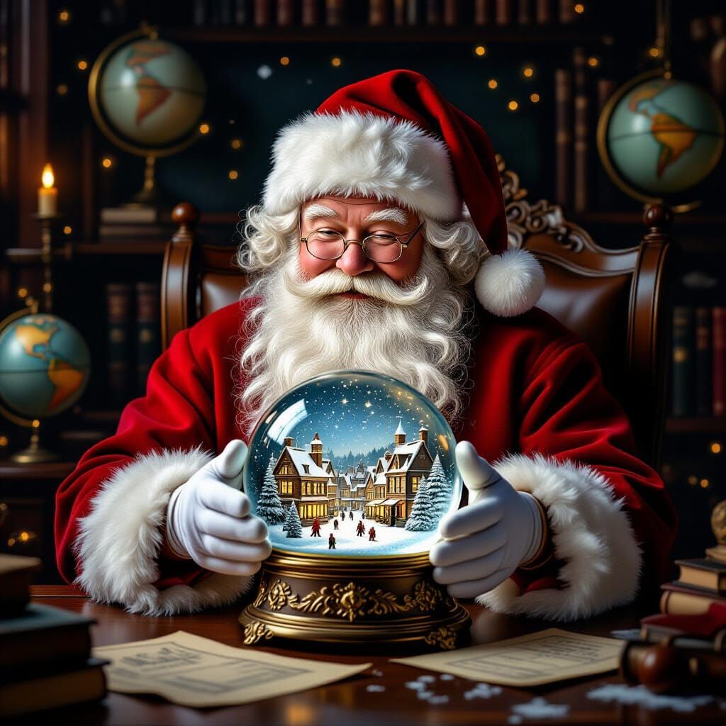 Father Christmas with Starlight Beard in Cozy Study Holding ...