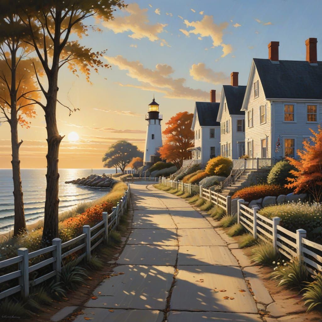 Seaside Lighthouse in Warm Autumn Light