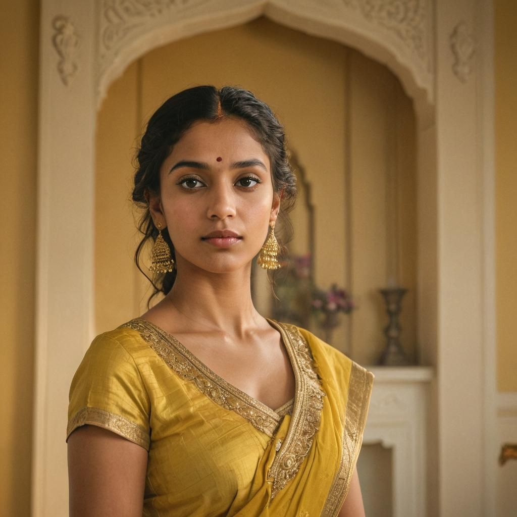 Indian Woman in Sari: Hyperrealistic Rembrandt-Style Portrai...