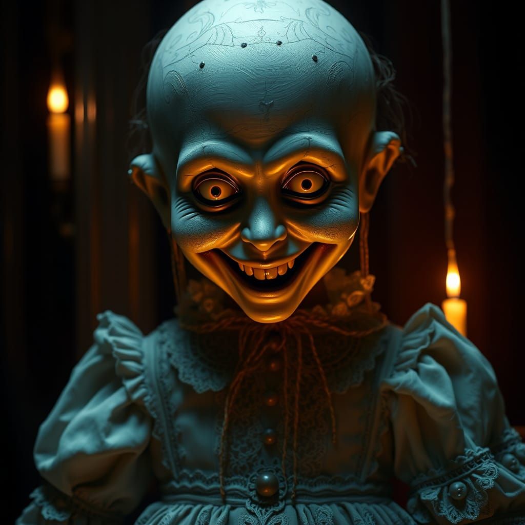 Eerie Victorian Ventriloquist Dummy in Dark Fantasy Style