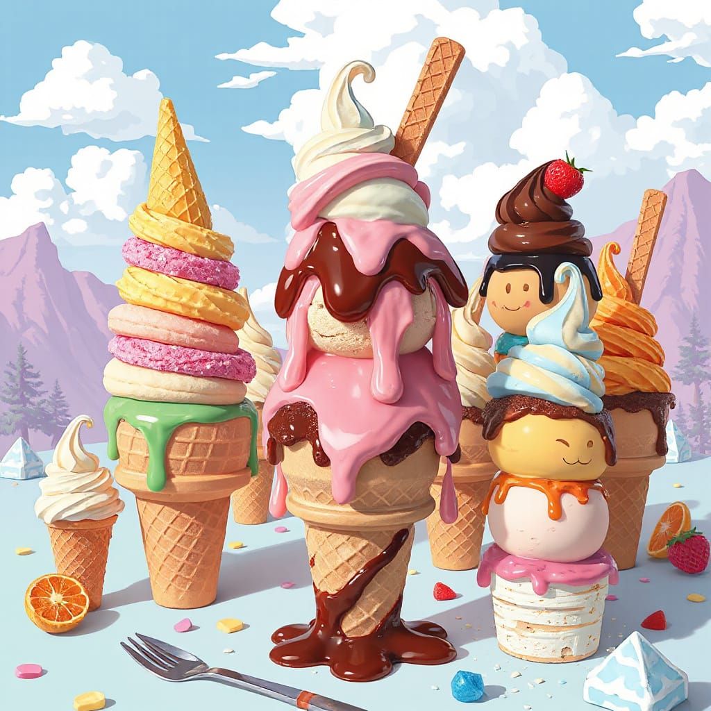 Hyperrealistic Ice Cream Dreamscape in Digital Art Style
