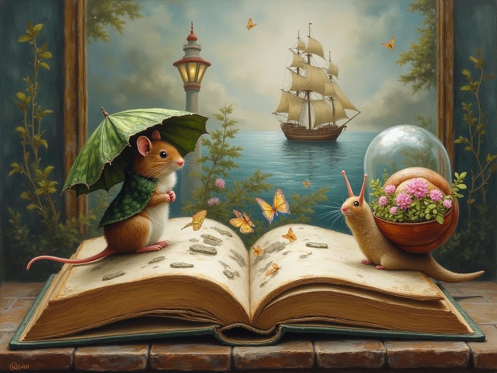Fantasy World Above a Book, Impressionist Oil Painting