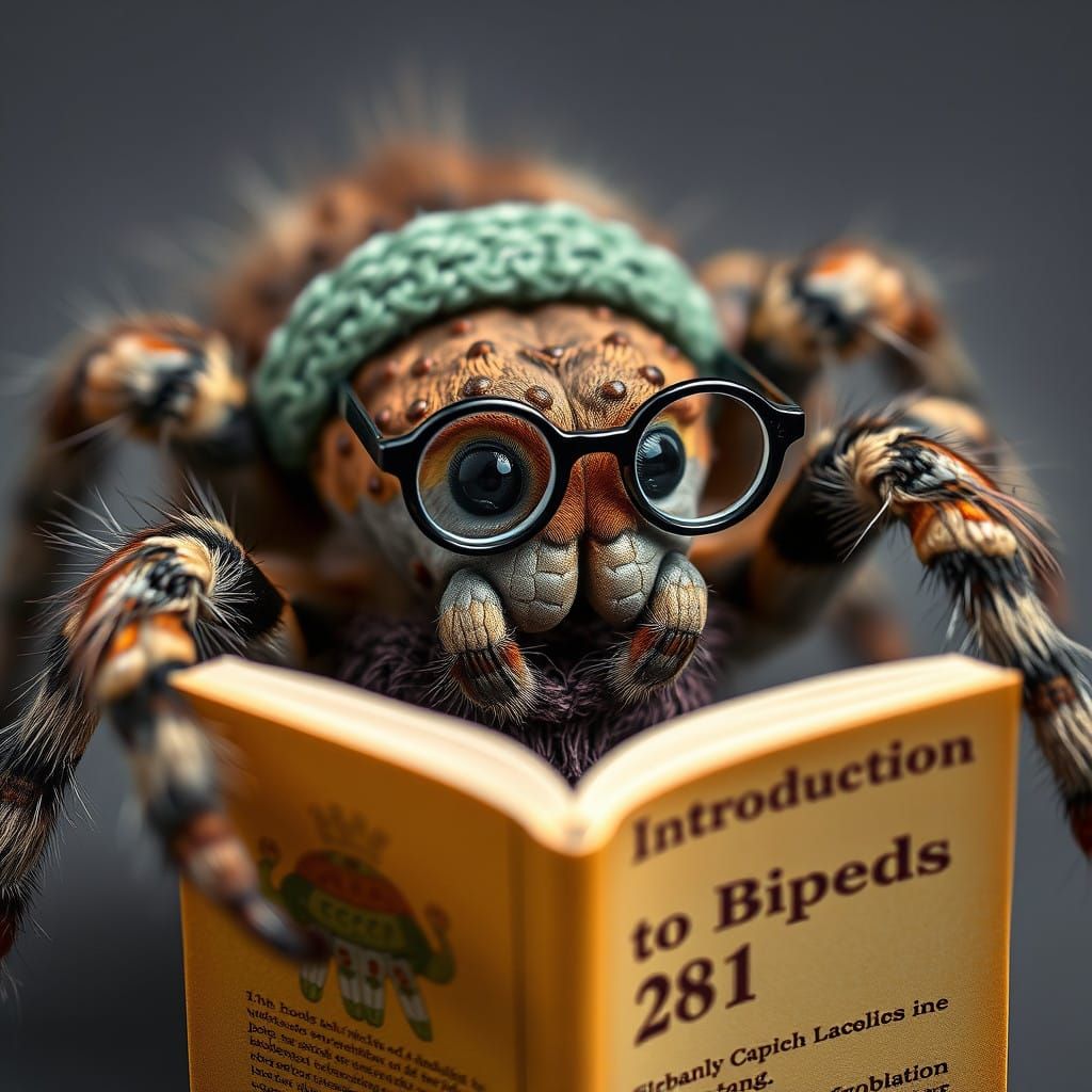 Tarantula Scholar in Quirky Knitwear Reads Introduction to B...