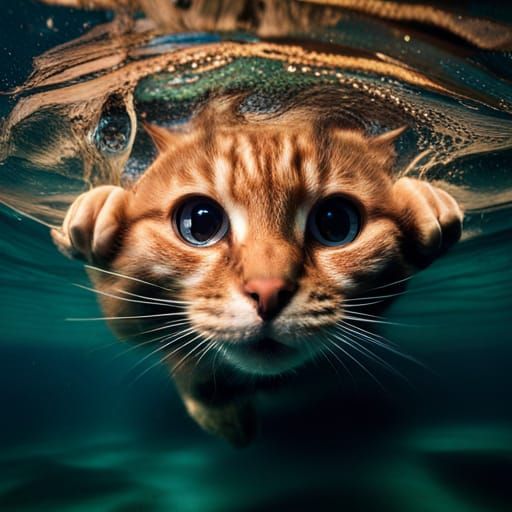 Underwater Cat Portrait: Dramatic Wide-Angle Shot