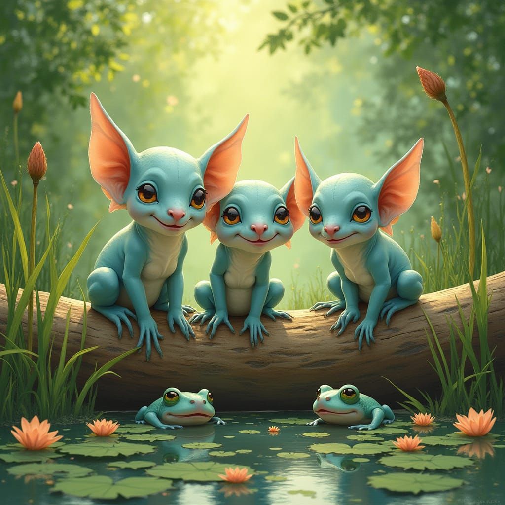 Whimsical Elfin Gathering in a Serene Forest Landscape