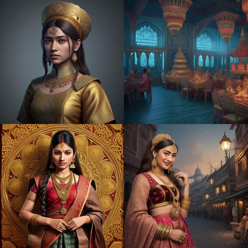 Assamese Model in Traditional Dress: Detailed Matte Painting