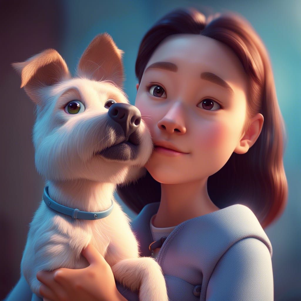 Girl with Dog: Pixar-Style 3D Digital Art