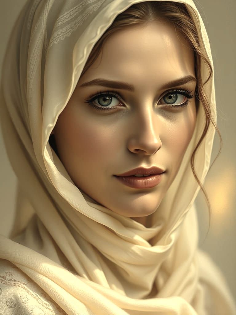 Timeless Portrait of Graceful Woman in Oil Painting Style