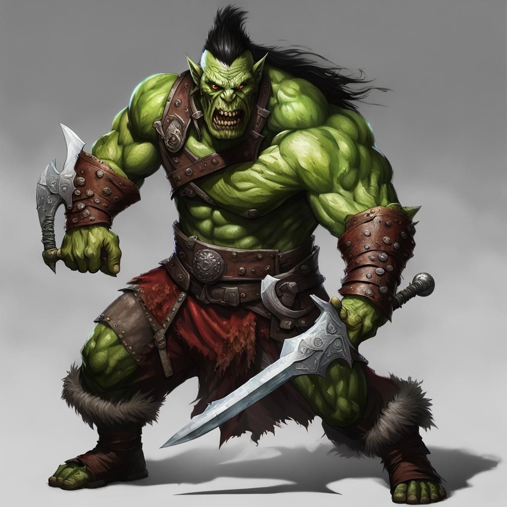 Half-Orc Barbarian with Ice Cannon and Dragon Sword