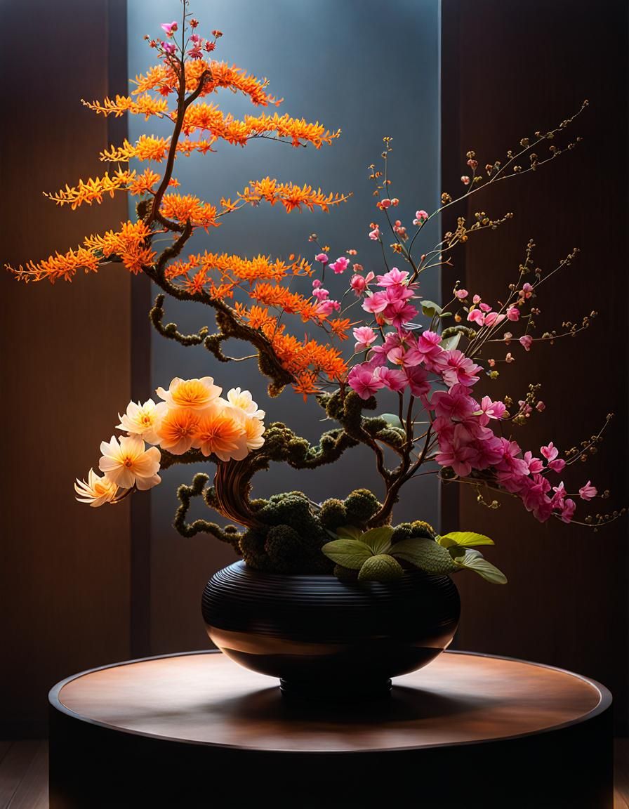 Dramatic Japanese Ikebana Floral Arrangement