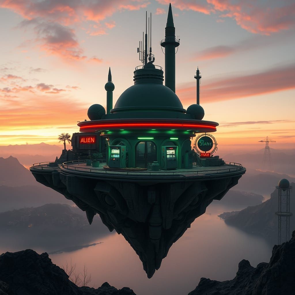 Otherworldly Gas Station on a Serene Island