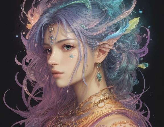 Axolotl Alien with Glowing Tattoos, Vaporwave Art