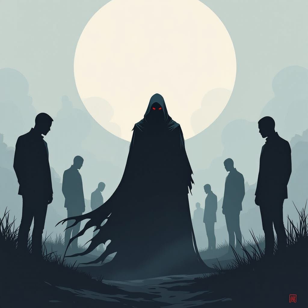 Ominous Figure in Dark Noir Futuristic Style