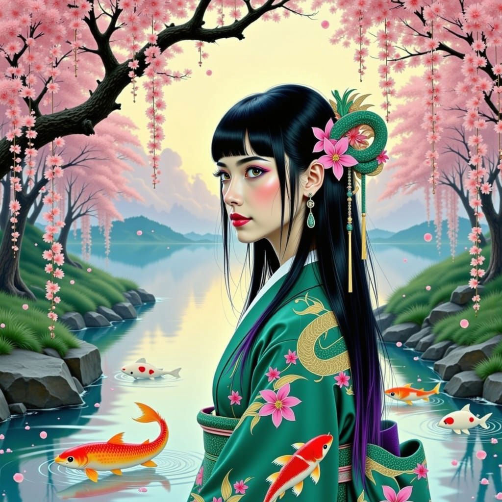 Beautiful Japanese Woman in Traditional Ukiyo-e Style