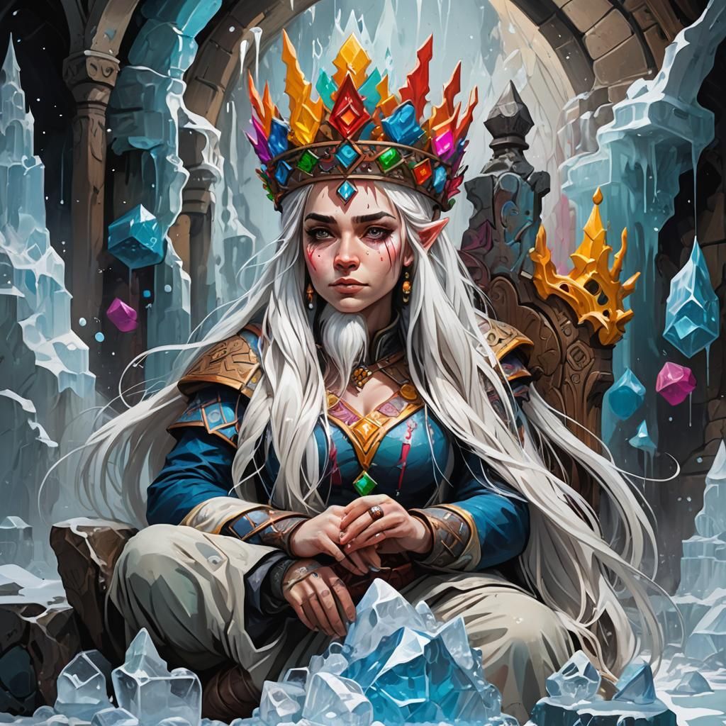 D&D Dwarf Woman with Ice Throne in Graffiti Art