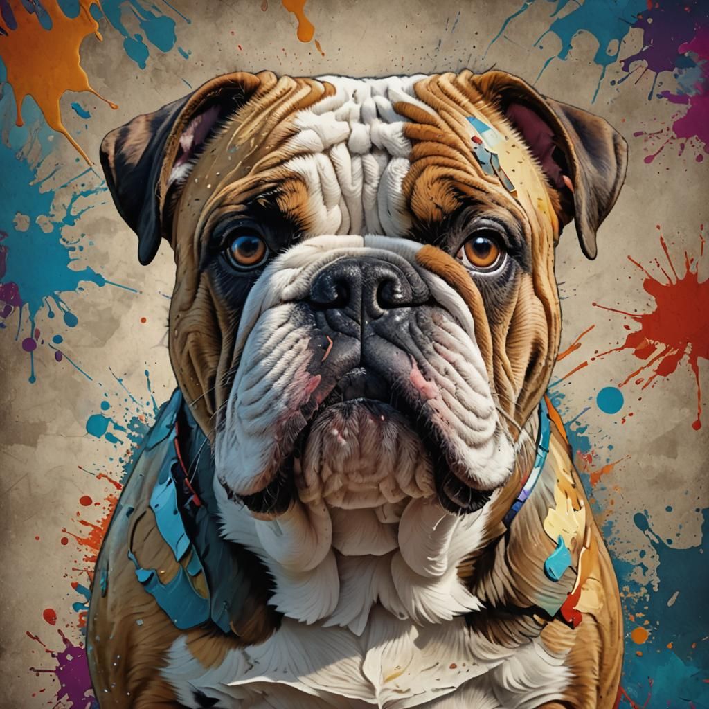 Hyperrealistic Bulldog Portrait in Splash Art Style