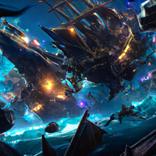 Epic Space Pirates Ship Battle in Dark Fantasy Style