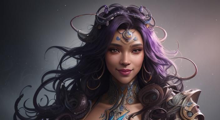 Octopus-Human Hybrid Portrait with Eels and Sparkles