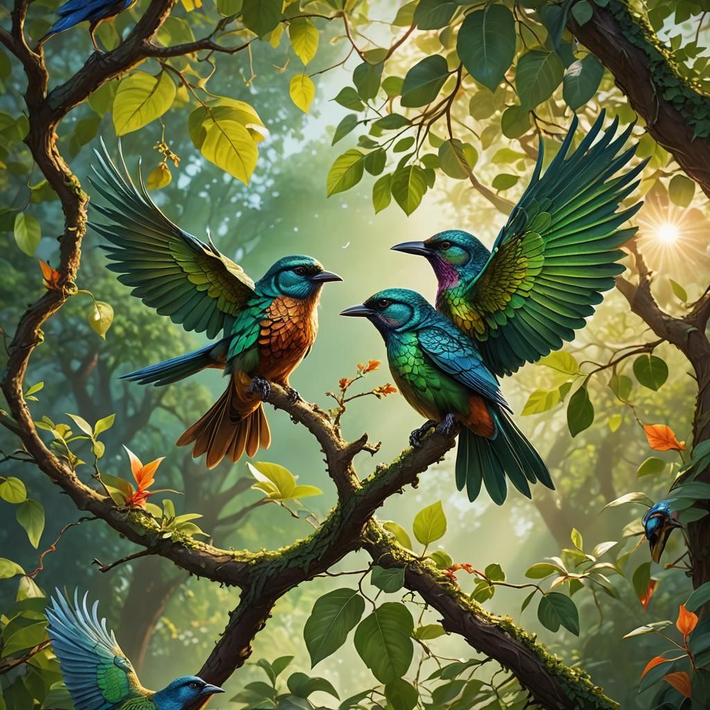 Birds in Sunlight: Detailed Matte Painting