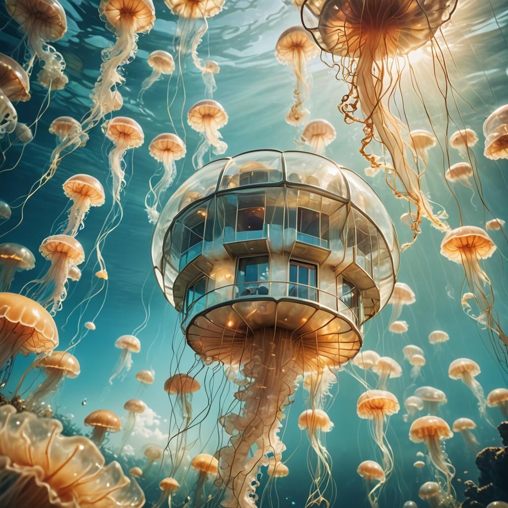 Surreal Jellyfish House in Eternal Heaven Art Style