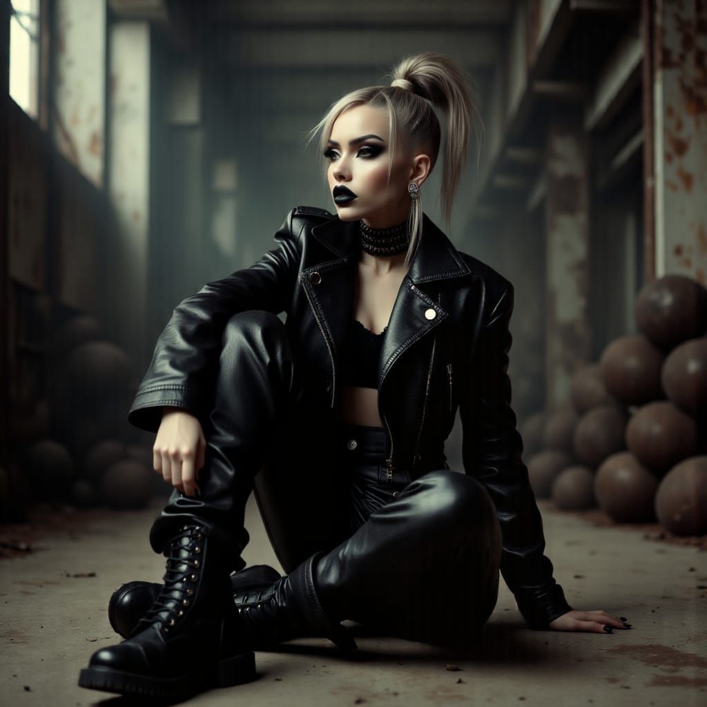 Goth Grunge Model in Leather, Cinematic Lighting