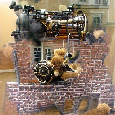Steampunk Teddy Bear Defenestration Scene