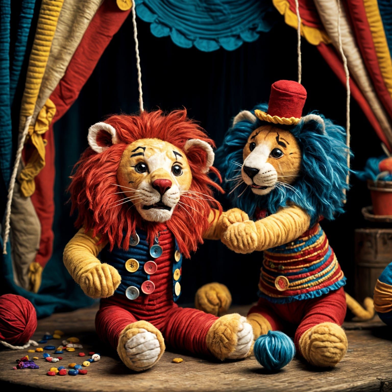 Yarn Lion at Circus with Clown