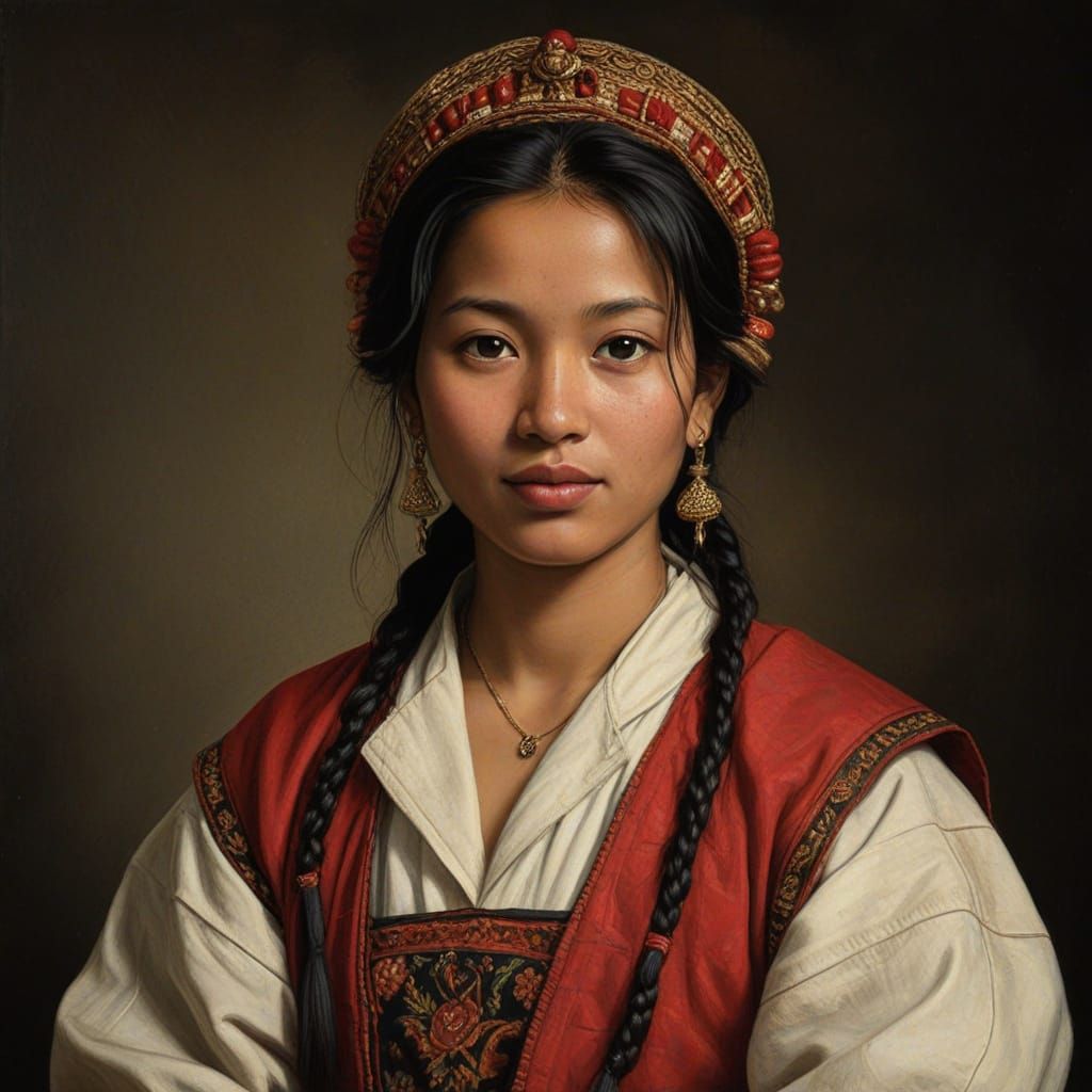 Nepali Sherpa Woman Portrait in Classical Oil Style