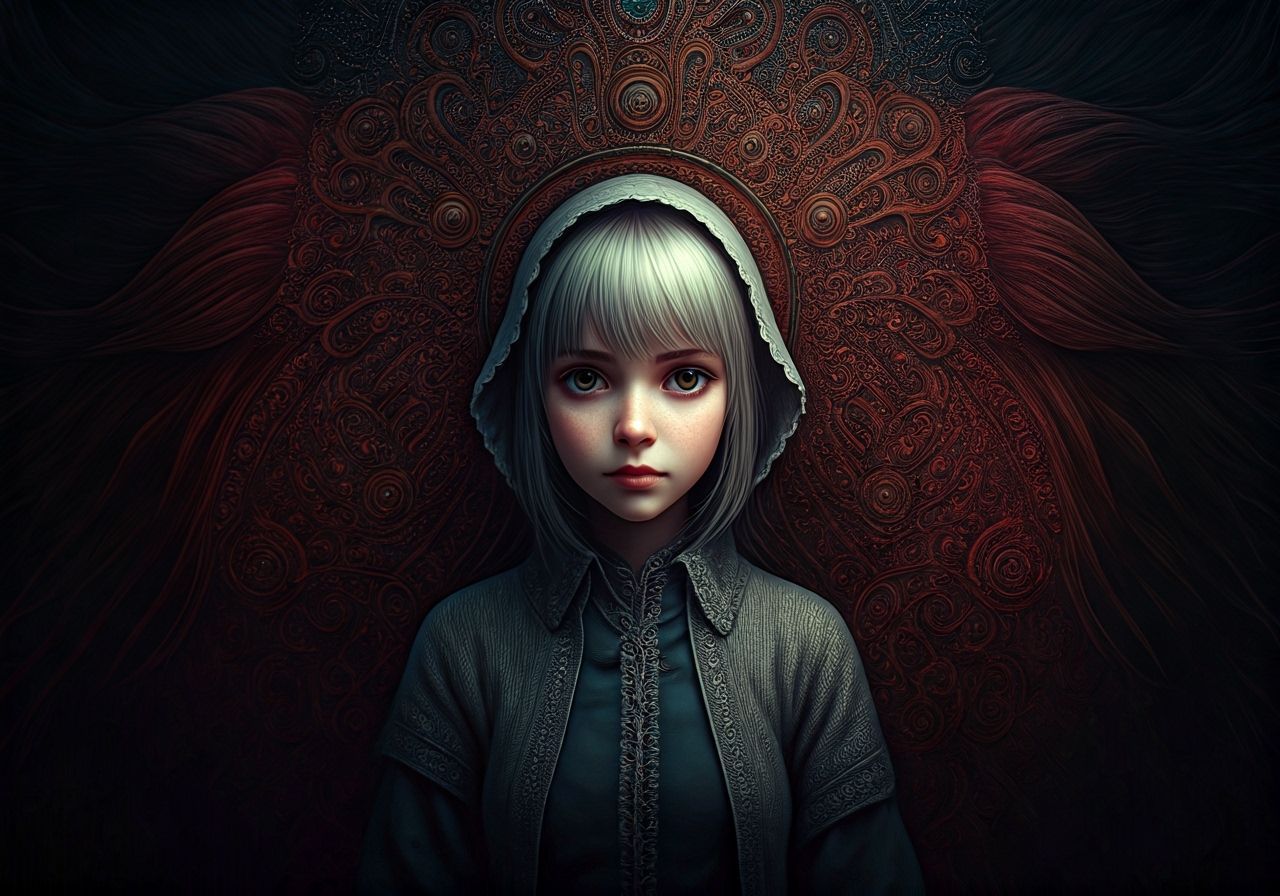 Maid and Dragon in Dark Fairy Tale Style