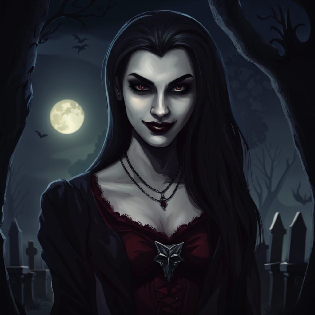 Vampire Queen Portrait in Spooky Cemetery Setting