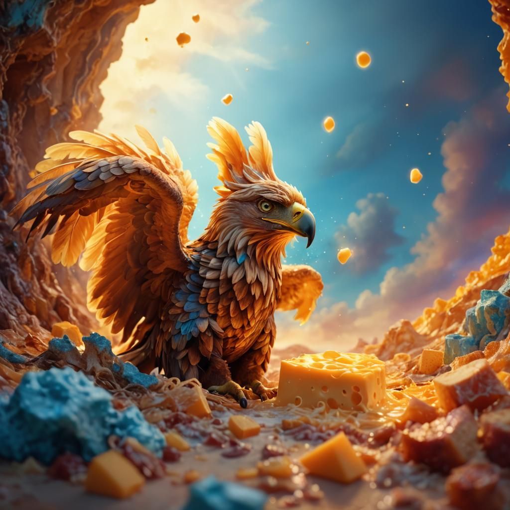 Majestic Cheese Eagle in a Fantasy Landscape