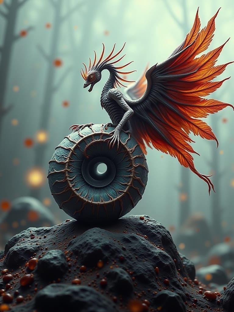 Zombie Ammonite Siren Transformation in Gothic Landscape