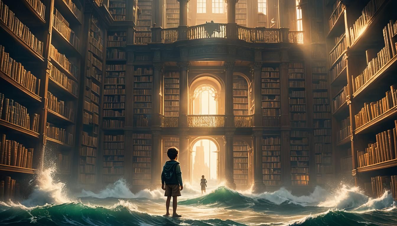 Ocean Waves Wash into Enormous Library in Art Nouveau