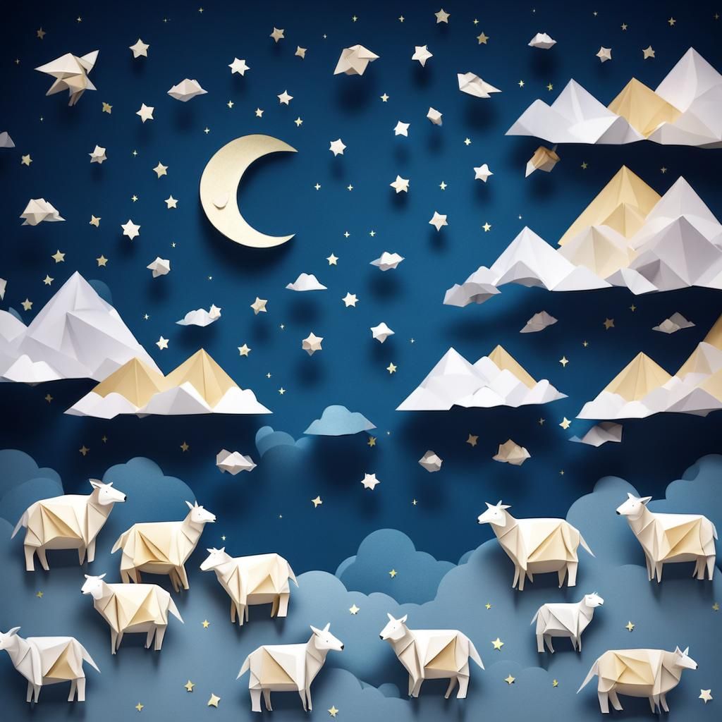 Origami Sheep Under Starlit Sky Papercraft