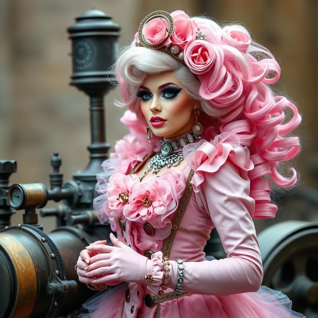 Steampunk Barbie Drag Queen with Engine
