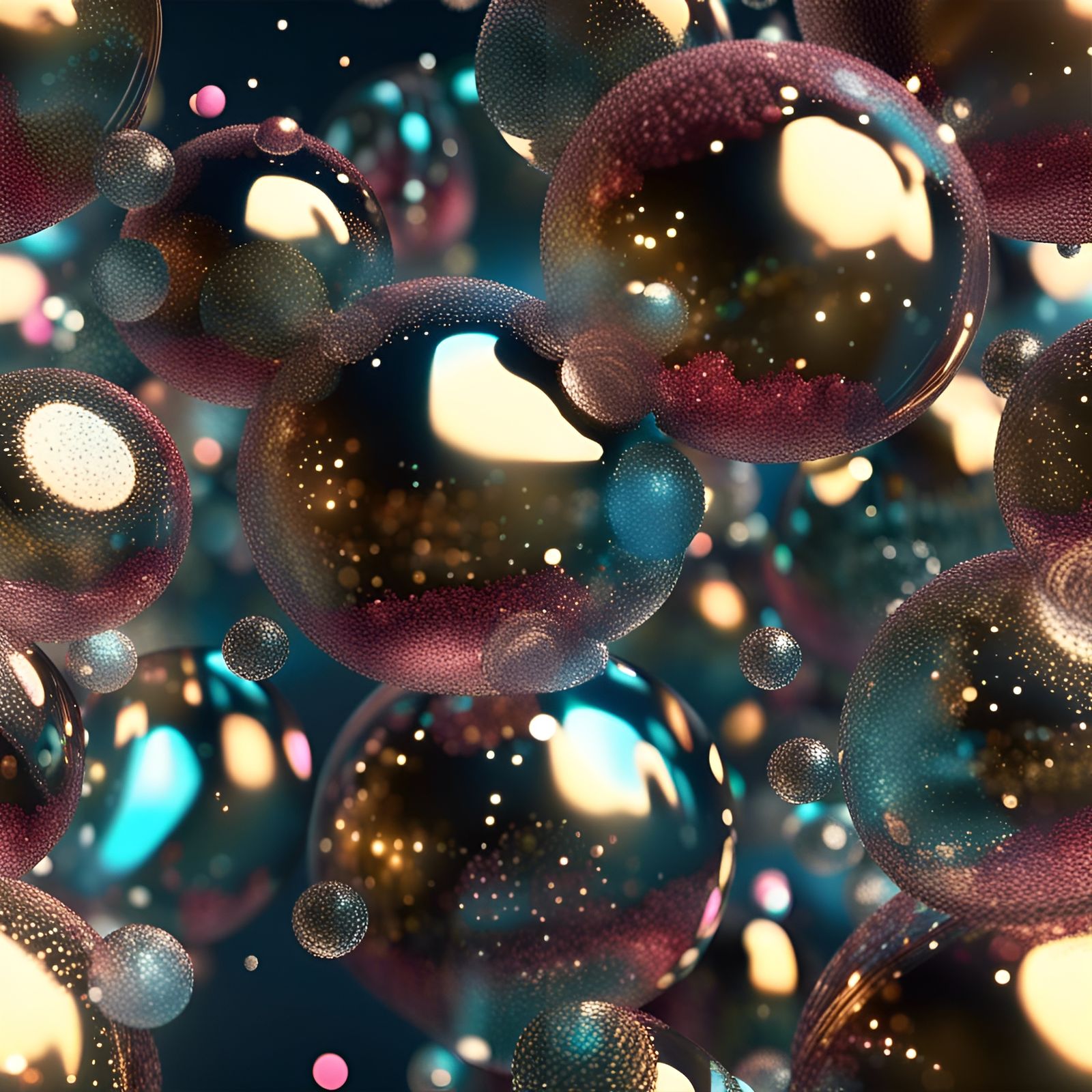 Hyperrealistic Glitter Glass Balls in Air