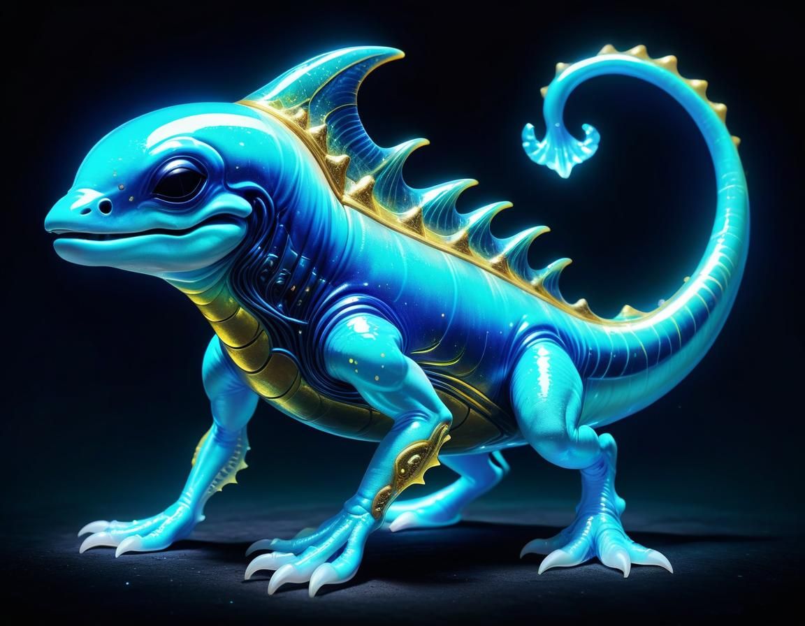 Iridescent Opal Alien Dolphin with Bioluminescence