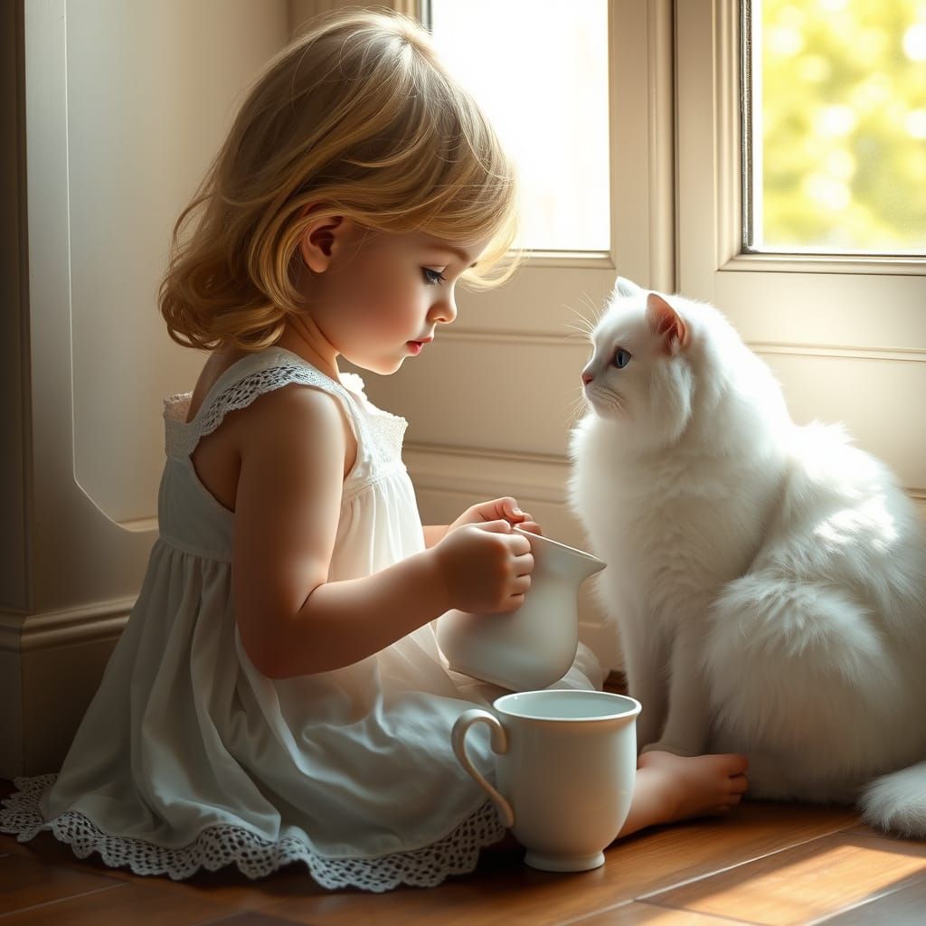 Serene Morning Moment in Elegant Oil Painting Style