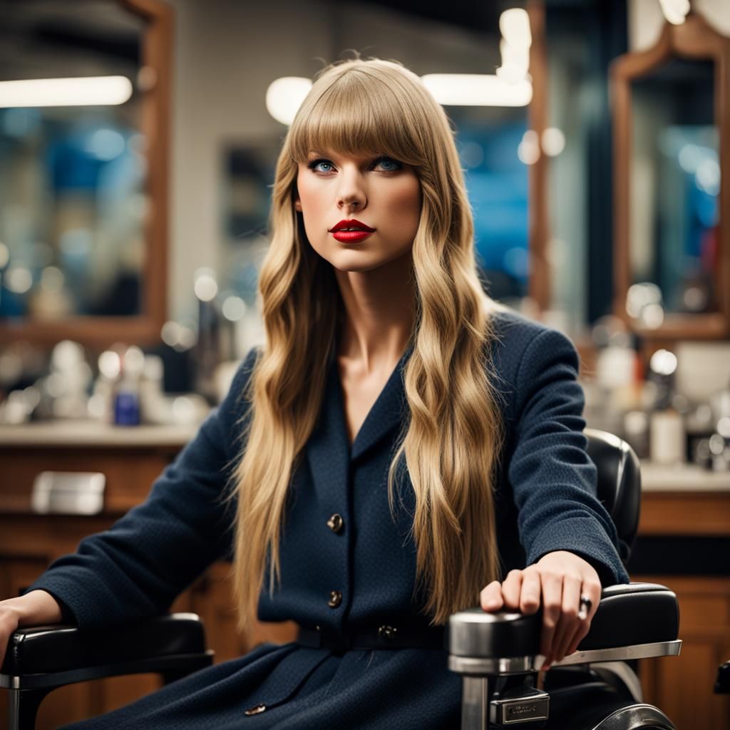 Woman with Long Hair in Barber Chair Photo