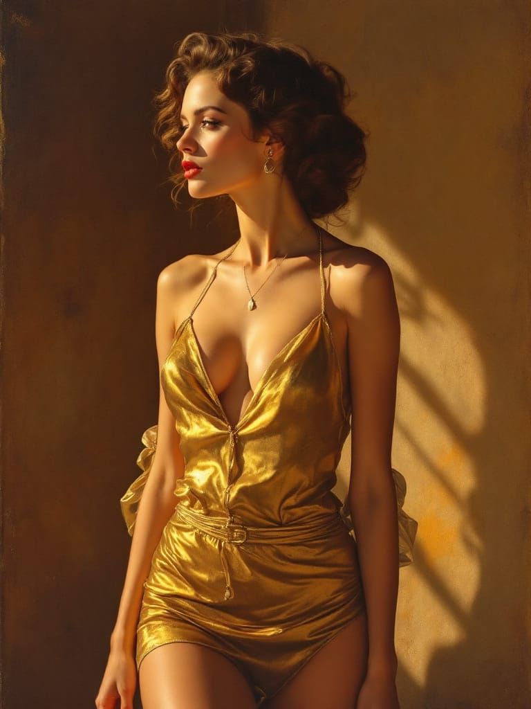 Golden Pin-Up Woman in Dramatic Spaghetti Western Light