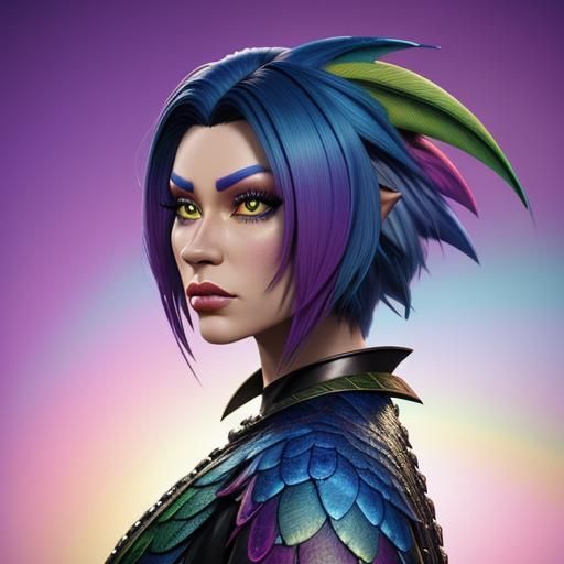 Rainbow Dragon Woman: 3D Digital Art